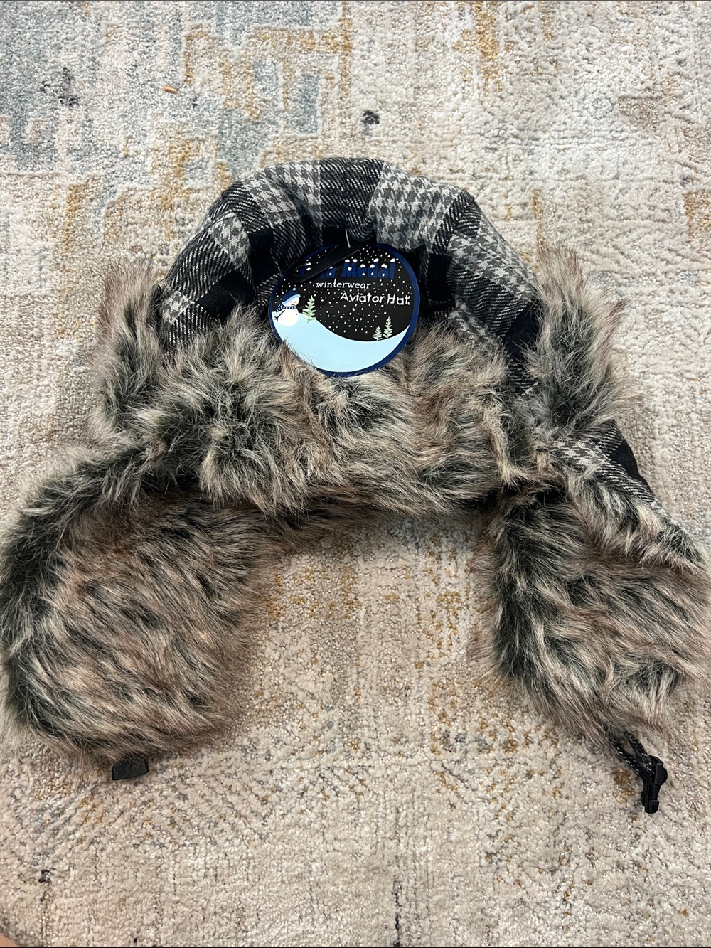 New w tags Plaid Aviator Hat with Faux Fur Ear Flaps z92